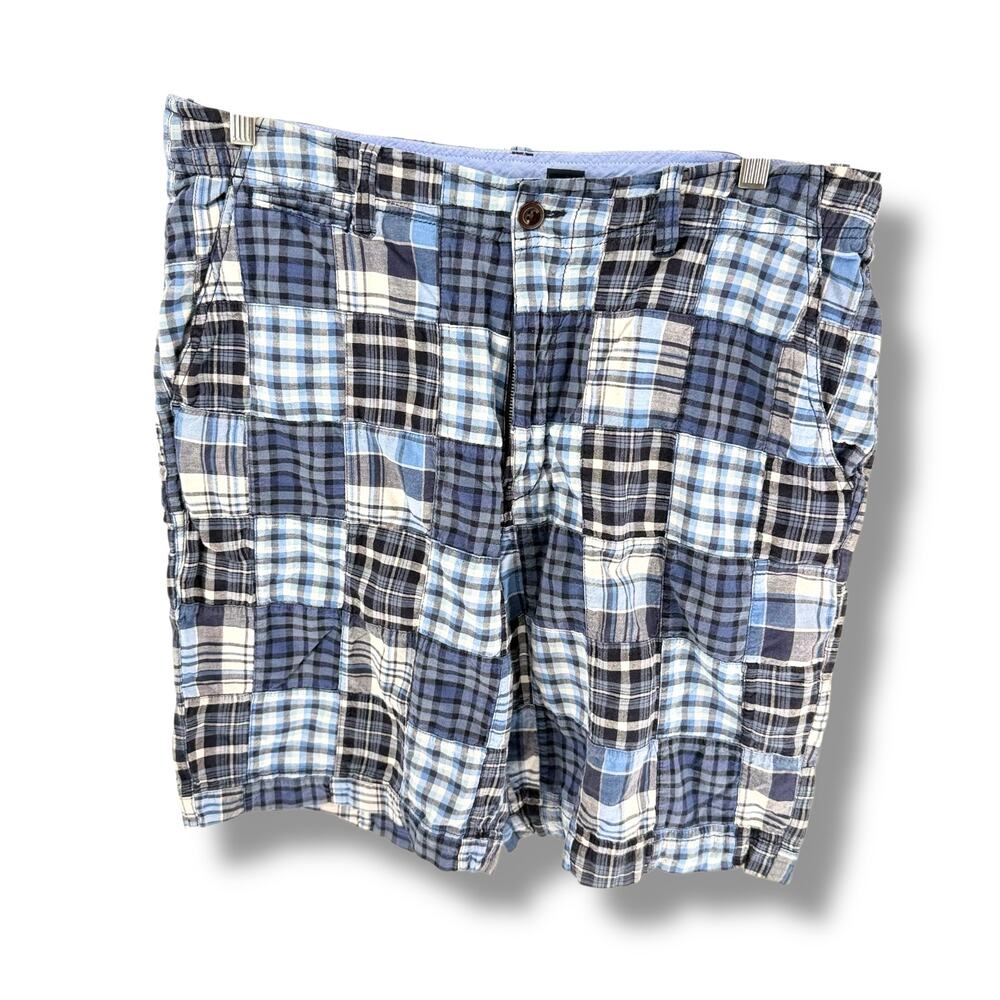 J Crew Field Short Men's 35 Patchwork Madras Plaid Blue Preppy 100% Cotton